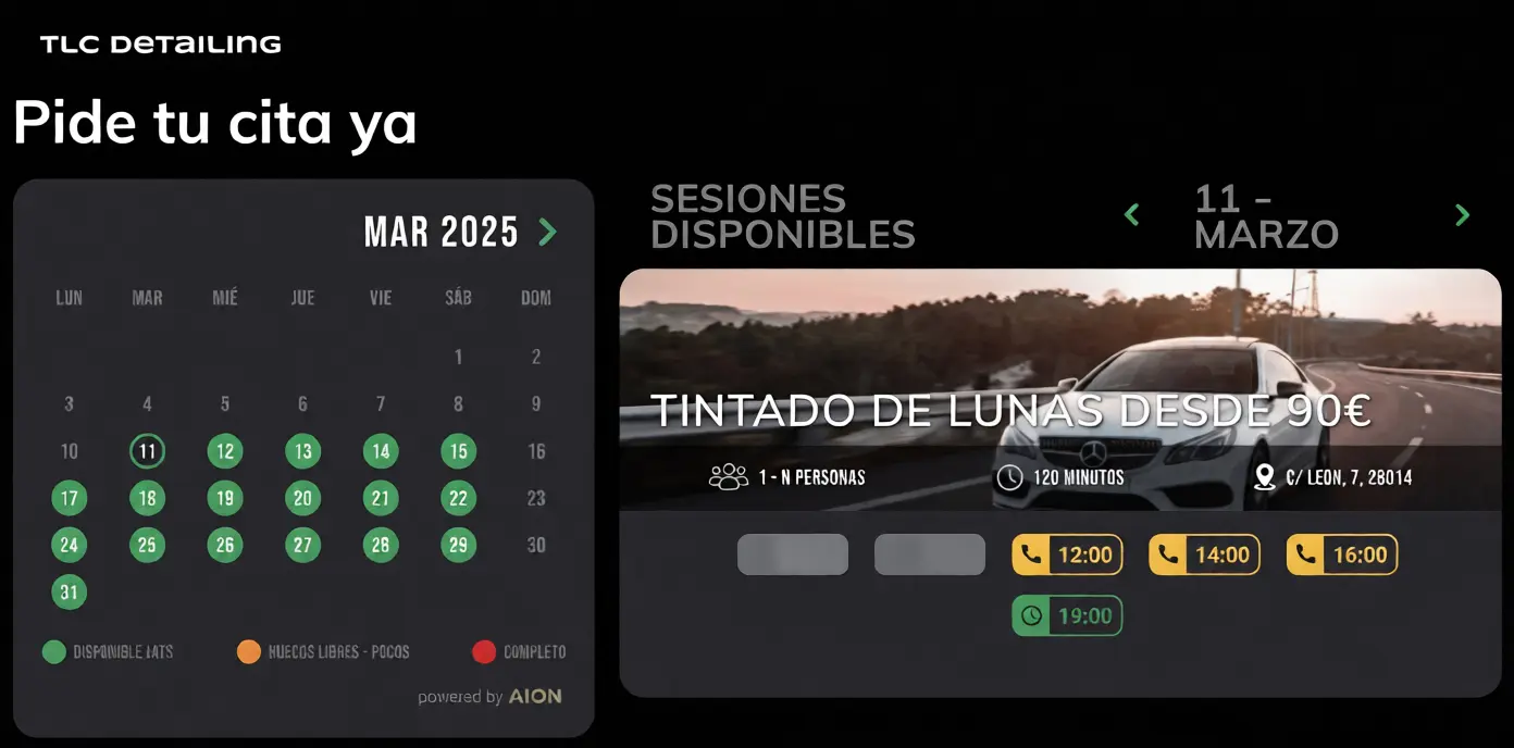 Panel de ajustes de TLC en AION